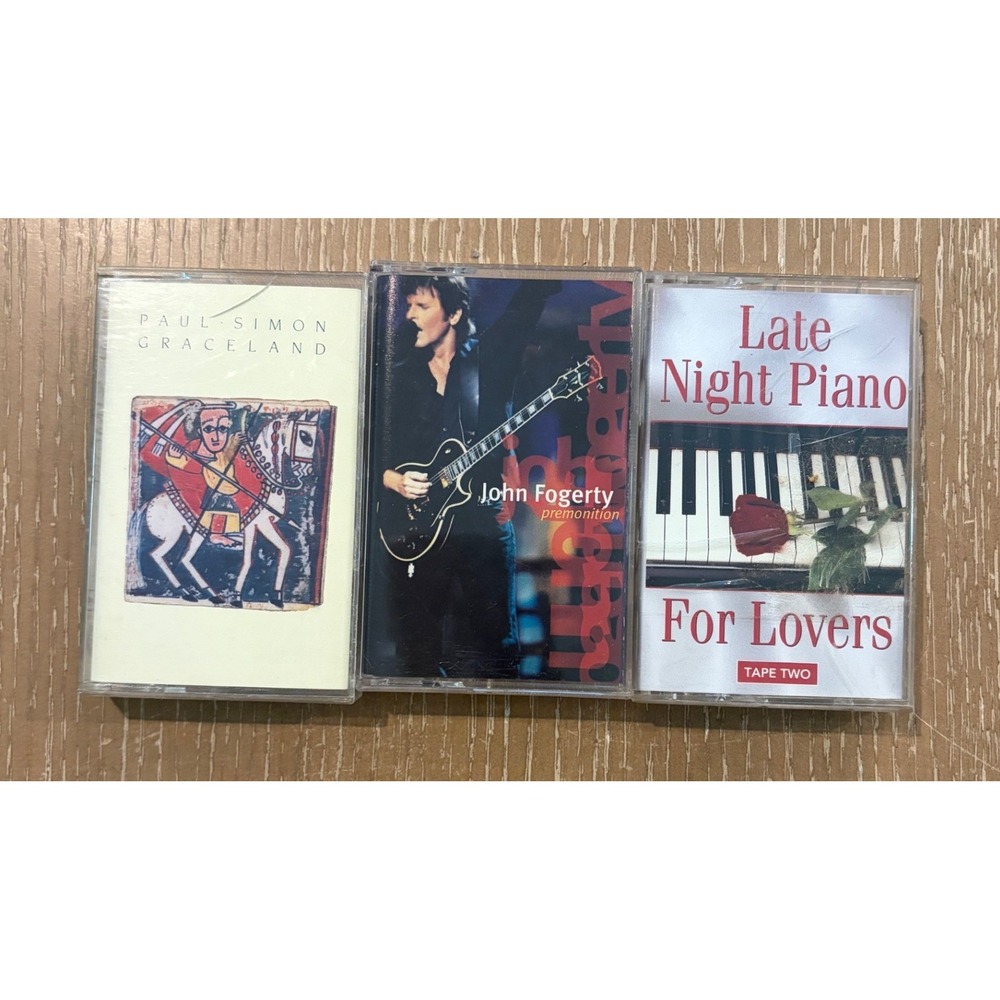 Lot of 3 Vintage Cassette Tapes Paul Simon Graceland John Fogerty Piano